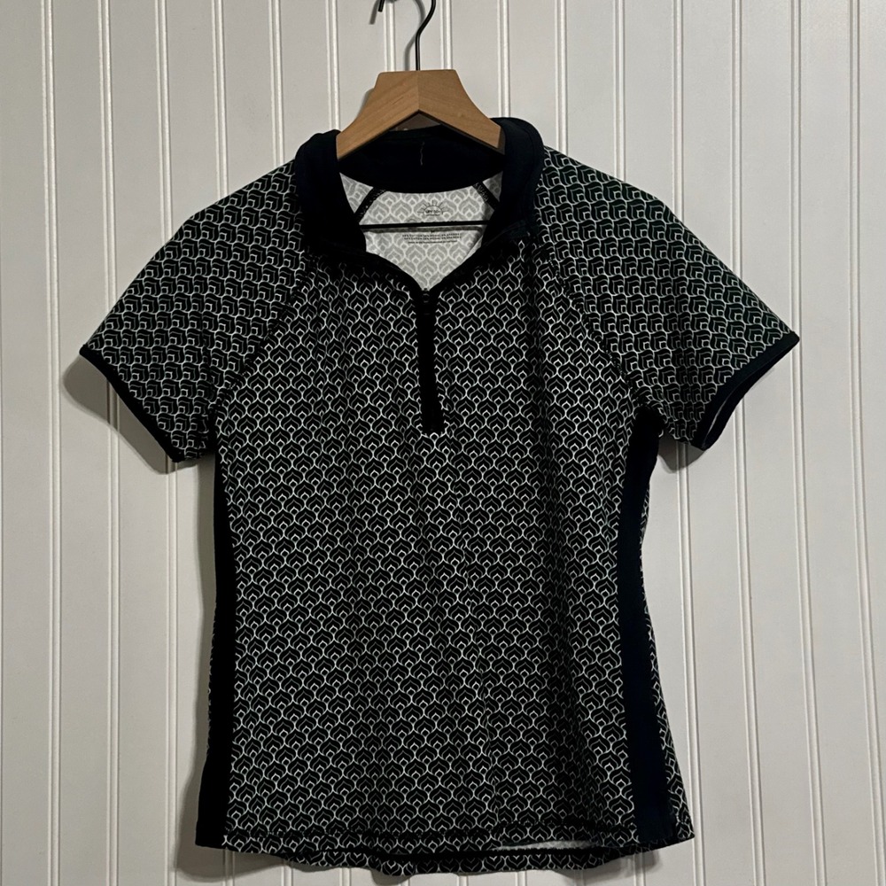 T by Talbots Women M Half Zip Active Top Cotton Blend Black White UPF 50 Golf